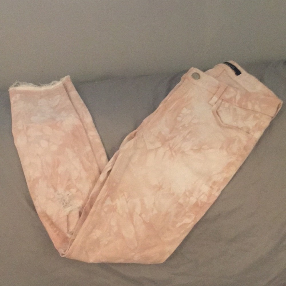 J Brand distressed skinny pink white jeans